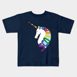 RAINBOW COLOURED SCOTTISH UNICORN WITH SCOTLAND TEXT MANE Kids T-Shirt